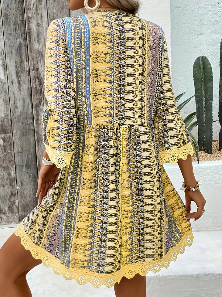 Printed V - Neck A - Line Dress - Nikki &amp; Co. Boutique