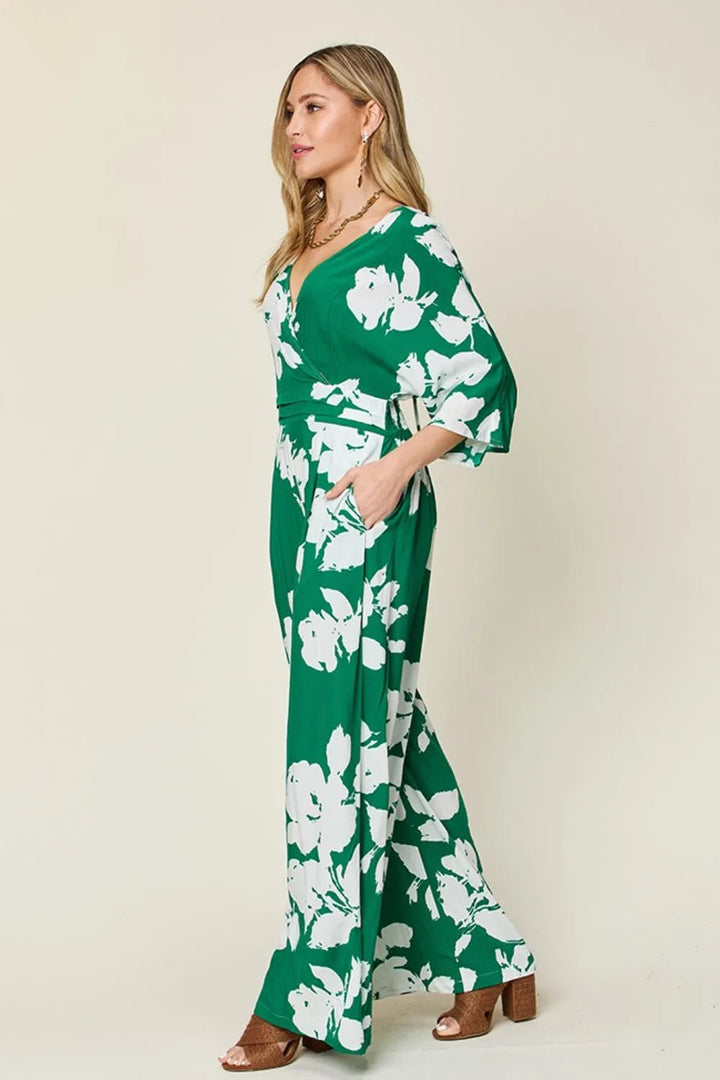 Double Take Full Size Printed Tie Back Wide Leg Jumpsuit | Nikki &amp; Co. Boutique