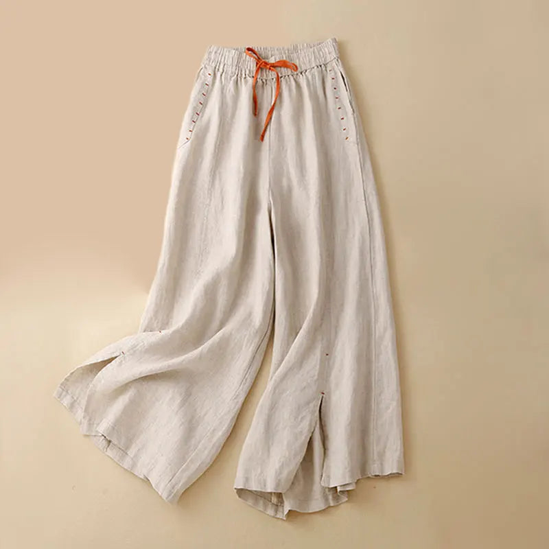Gray Cotton Linen Casual Elastic High Waist Loose Wide Leg Women's Pants Ankle-Length Pants For Women Clothing Fashion