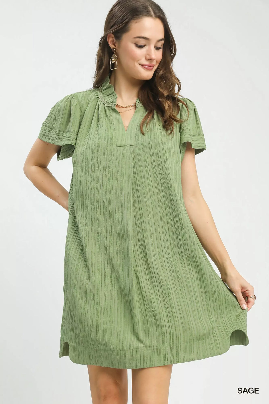 Umgee Flutter Sleeve V-Neck Shift Dress | Nikki &amp; Co. Boutique
