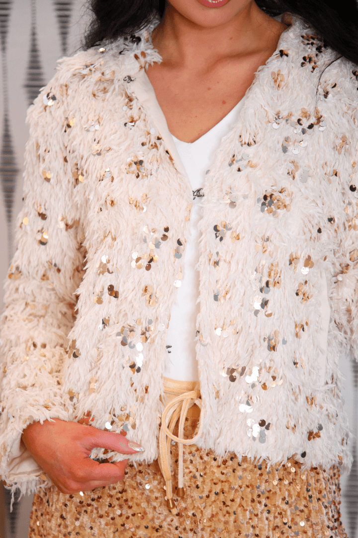 Jess Lea - Feather and Shine Jacket - Cream (Pre-order) - Nikki &amp; Co. Boutique