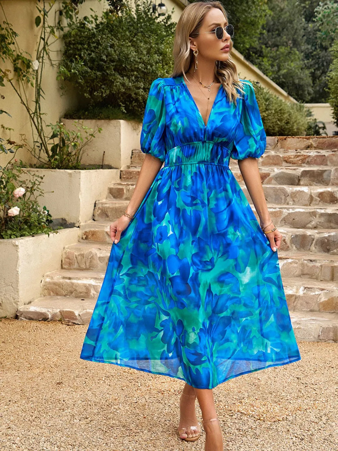 Printed Puff Sleeve Midi Dress | Nikki &amp; Co. Boutique