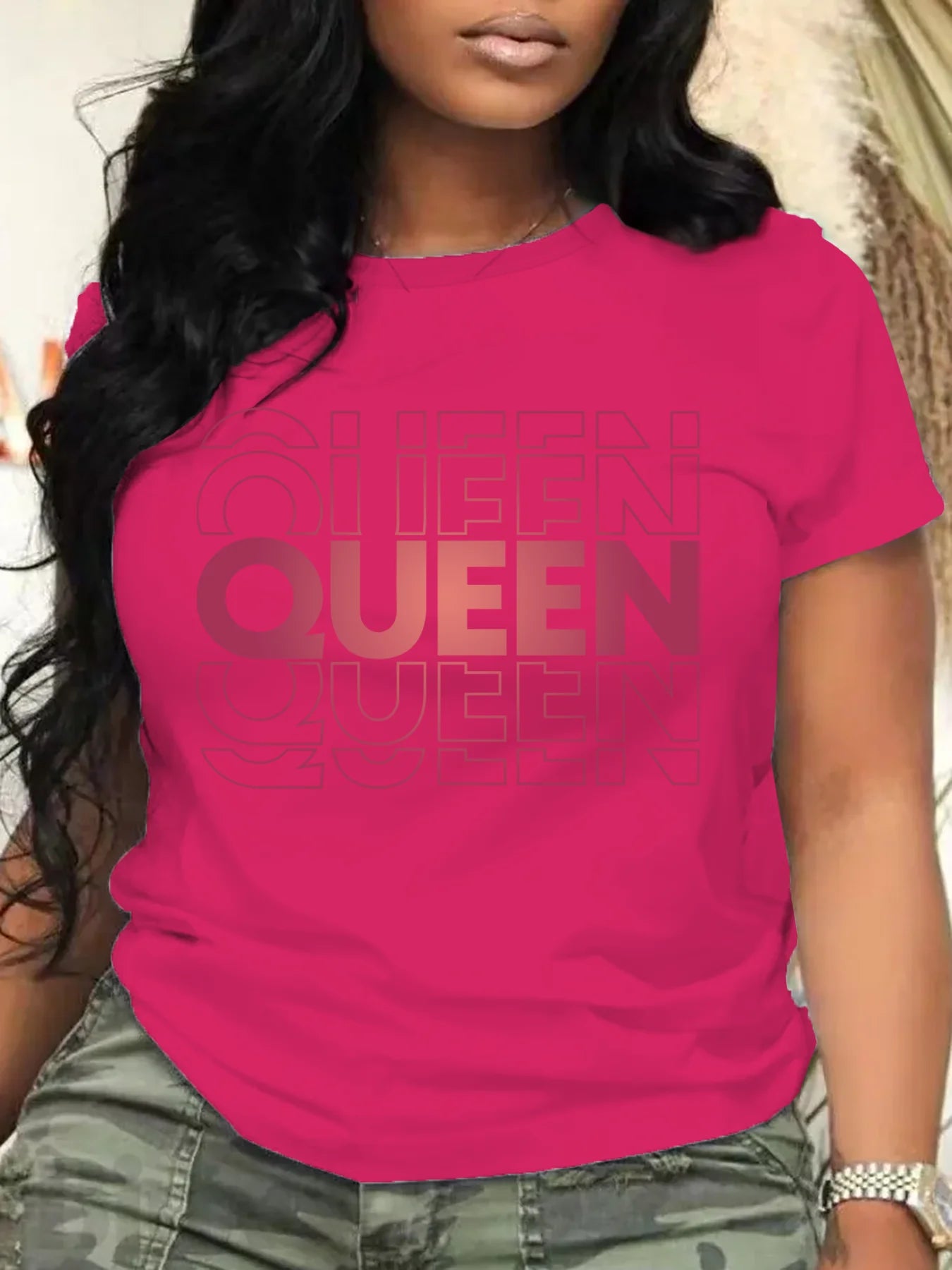 Women Plus Size Clothing Summer Round Neck Short Sleeve Printed Letter Queen Plus Size T-Shirts Y2k Top Poleras Mujer
