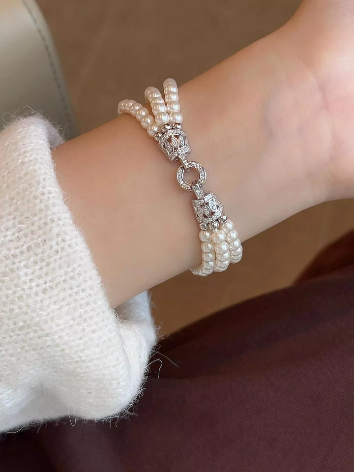 Three Layers Pearl Bracelet in Silver - Nikki &amp; Co. Boutique
