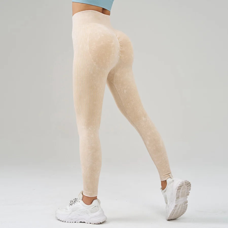 Retro Stone Wash Sportswear Woman Gym Yoga Pants Distressed Seamless High Waist  Women Sports Leggings Tummy Control Squat-Proof