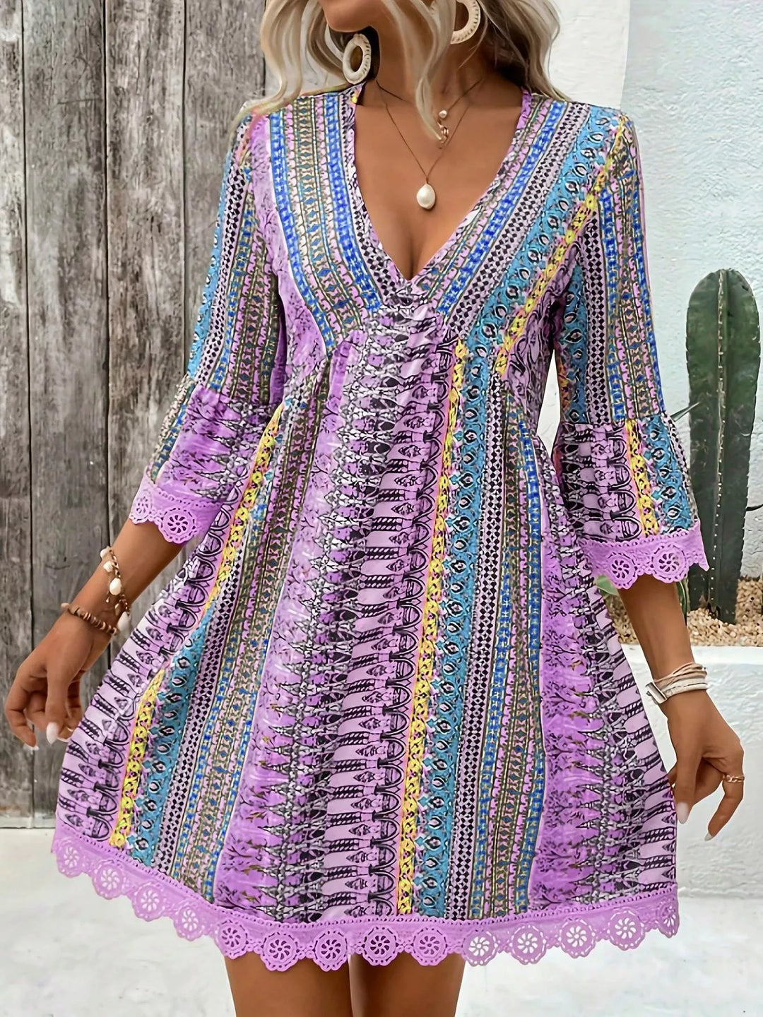 Printed V - Neck A - Line Dress - Nikki &amp; Co. Boutique