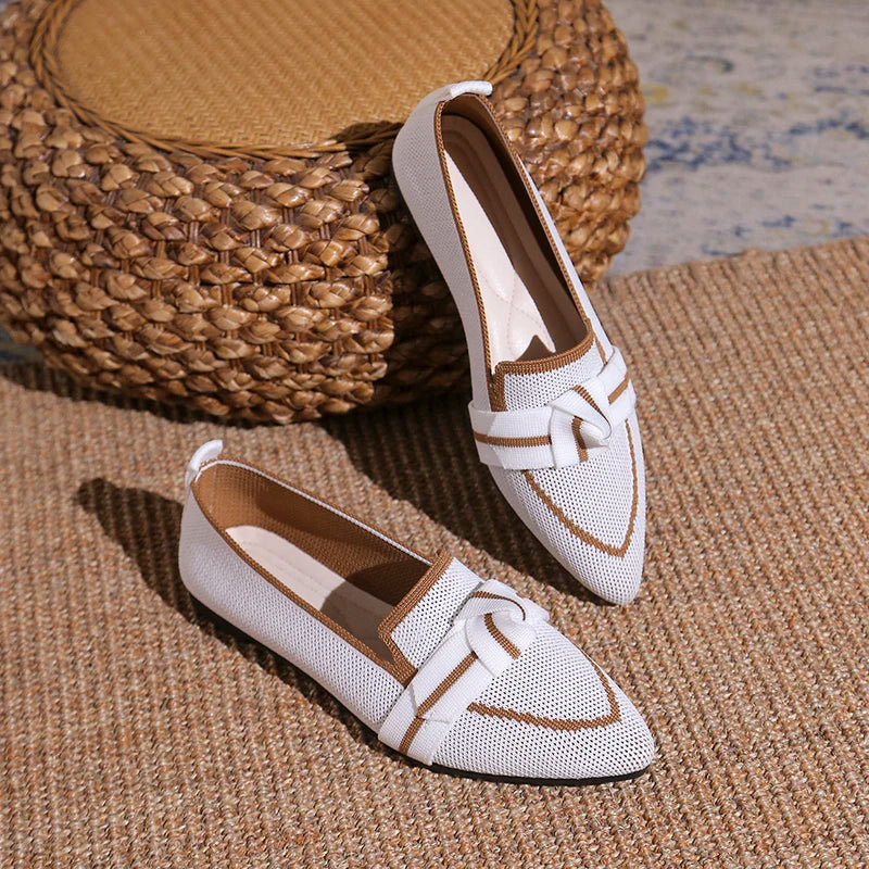 Pointed Toe Plus Size Women's Flat Single Shoes New Knit Flyweave Foot Slip Soft Sole Breathable