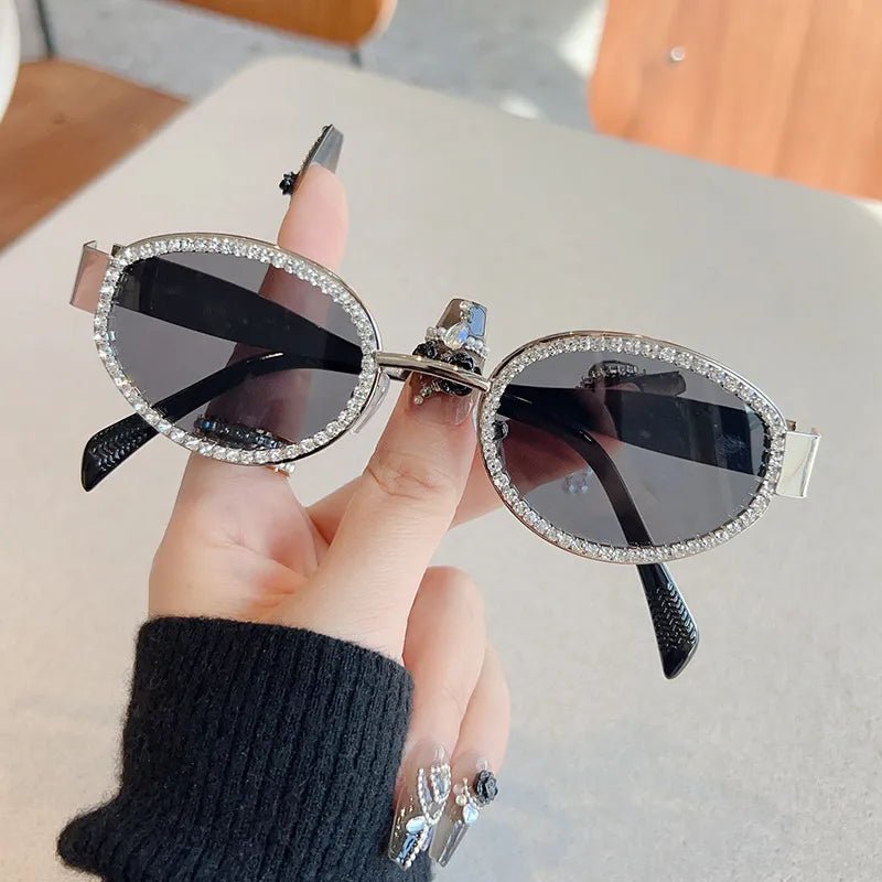 Rhinestones Decor Oval Sunglasses - Nikki and Co Boutique