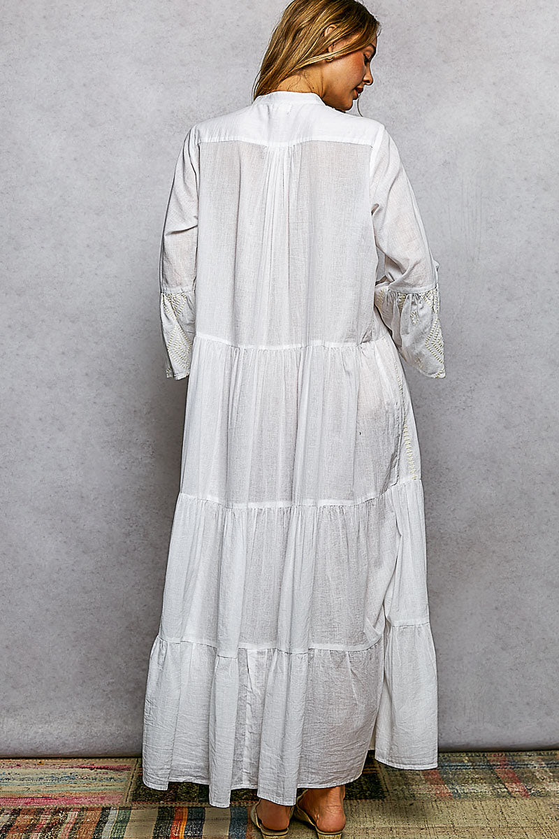 POL Embroidered Floral Tiered Maxi Dress in Ivory - Nikki &amp; Co. Boutique