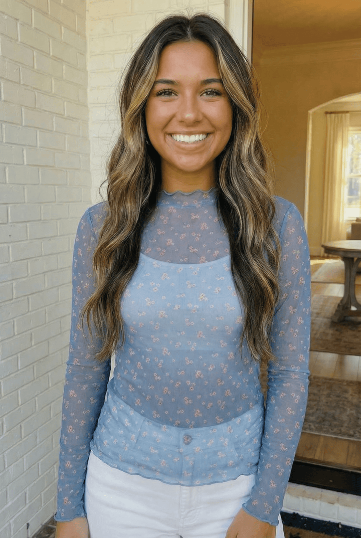 Oh My Darling Ditsy Floral Sheer Mesh Long Sleeve Top - Nikki &amp; Co. Boutique