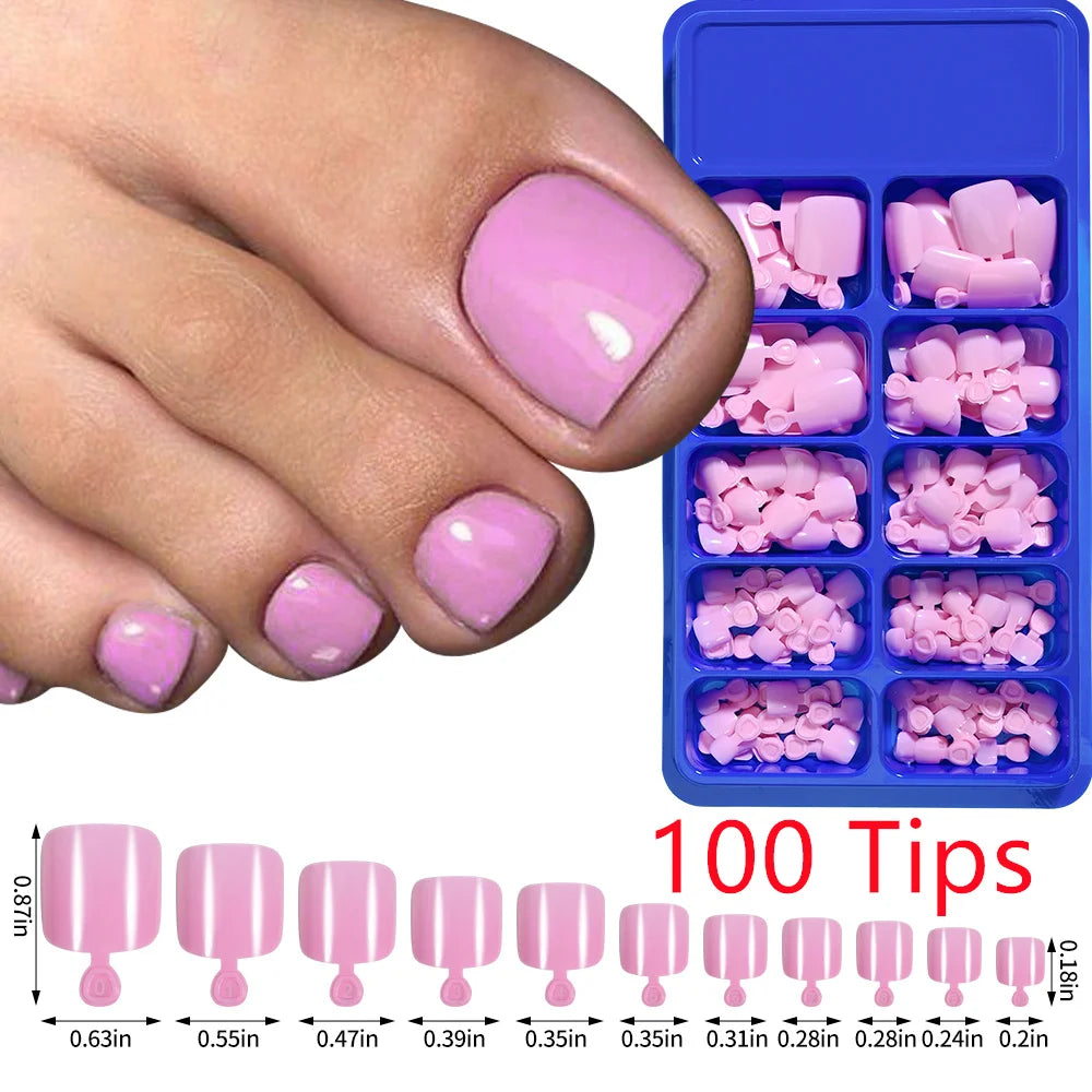 1 Pack Toenail Tips - Short French Tip Press On Toenails 100/120Pcs Pink Soft Gel Tips