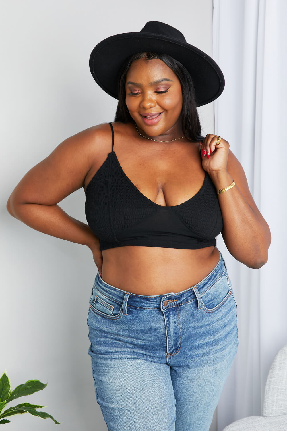 Zenana Full Size Textured Spaghetti Strap Bralette in Black | Nikki &amp; Co. Boutique