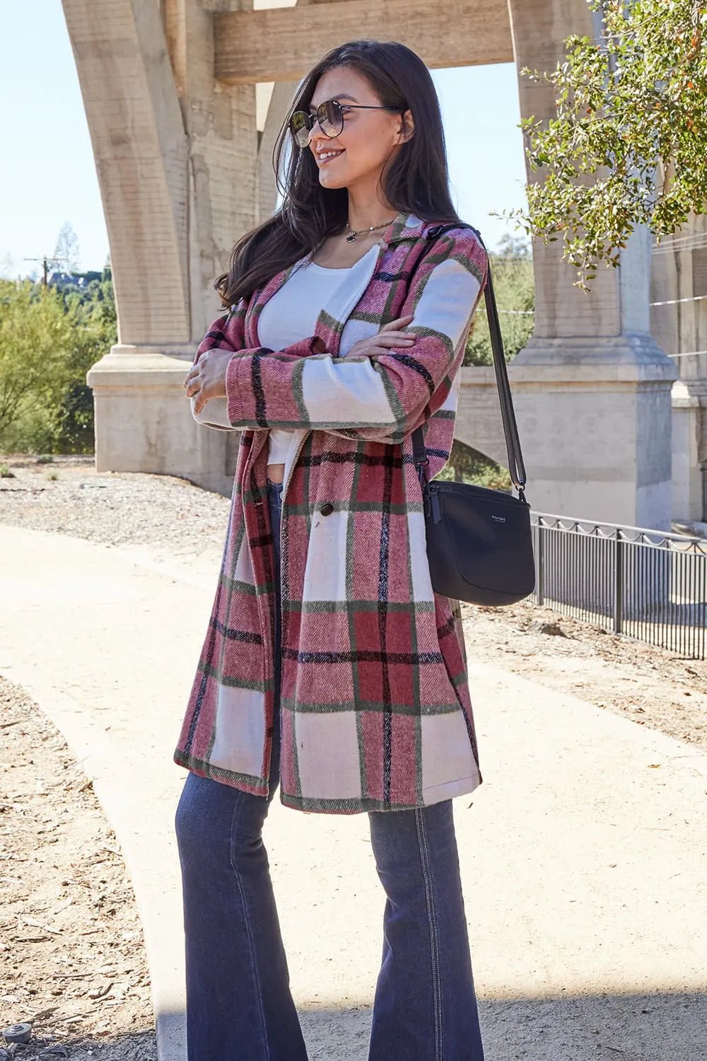 Double Take Full Size Plaid Button Up Lapel Collar Coat - Nikki &amp; Co. Boutique