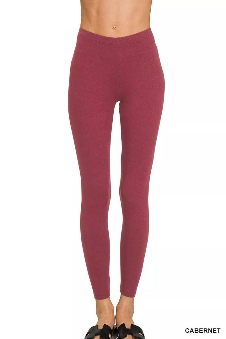 Zenana Premium Cotton Full-Length Leggings | Cabernet - Nikki &amp; Co. Boutique