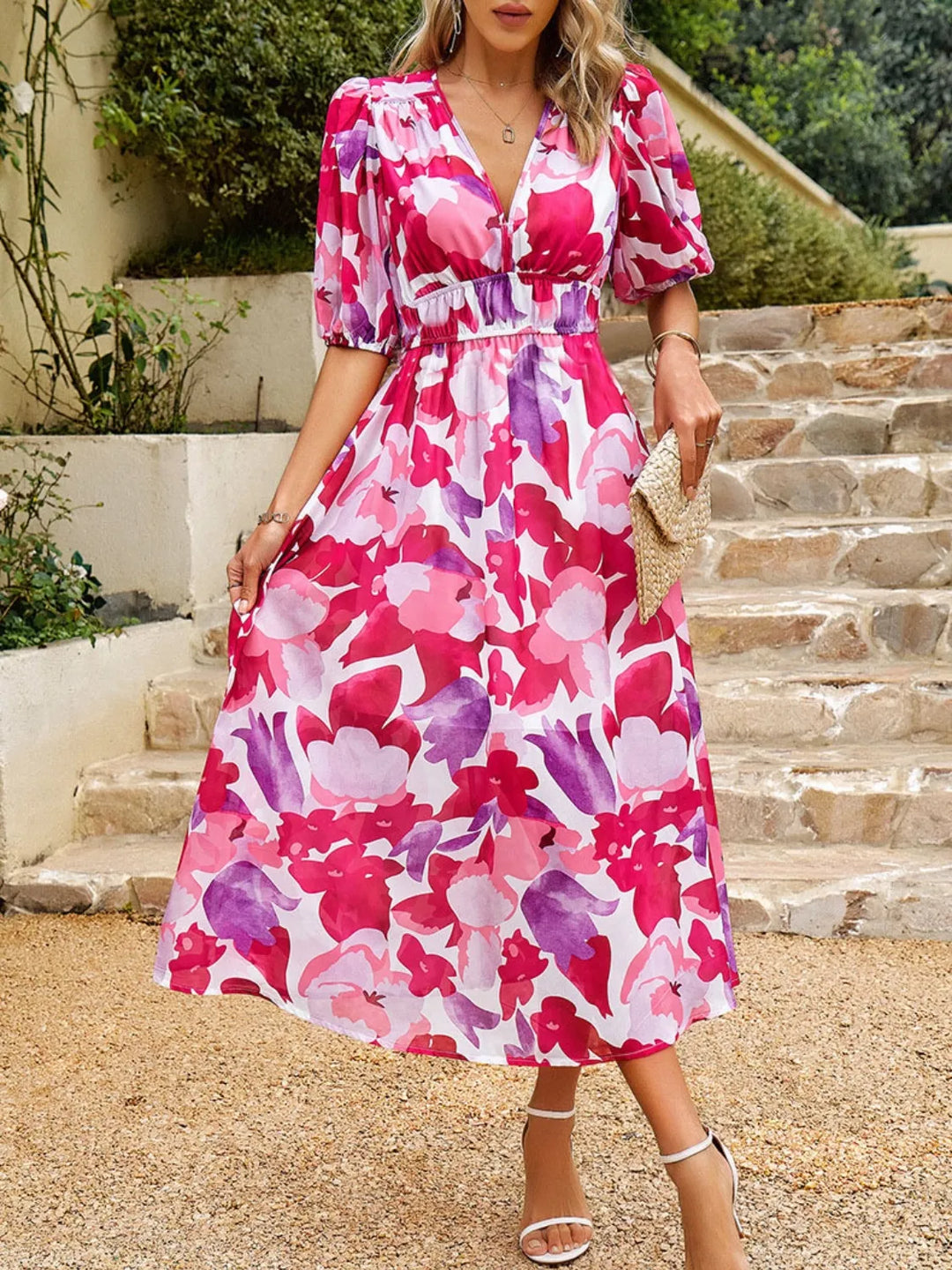 Printed Puff Sleeve Midi Dress | Nikki &amp; Co. Boutique