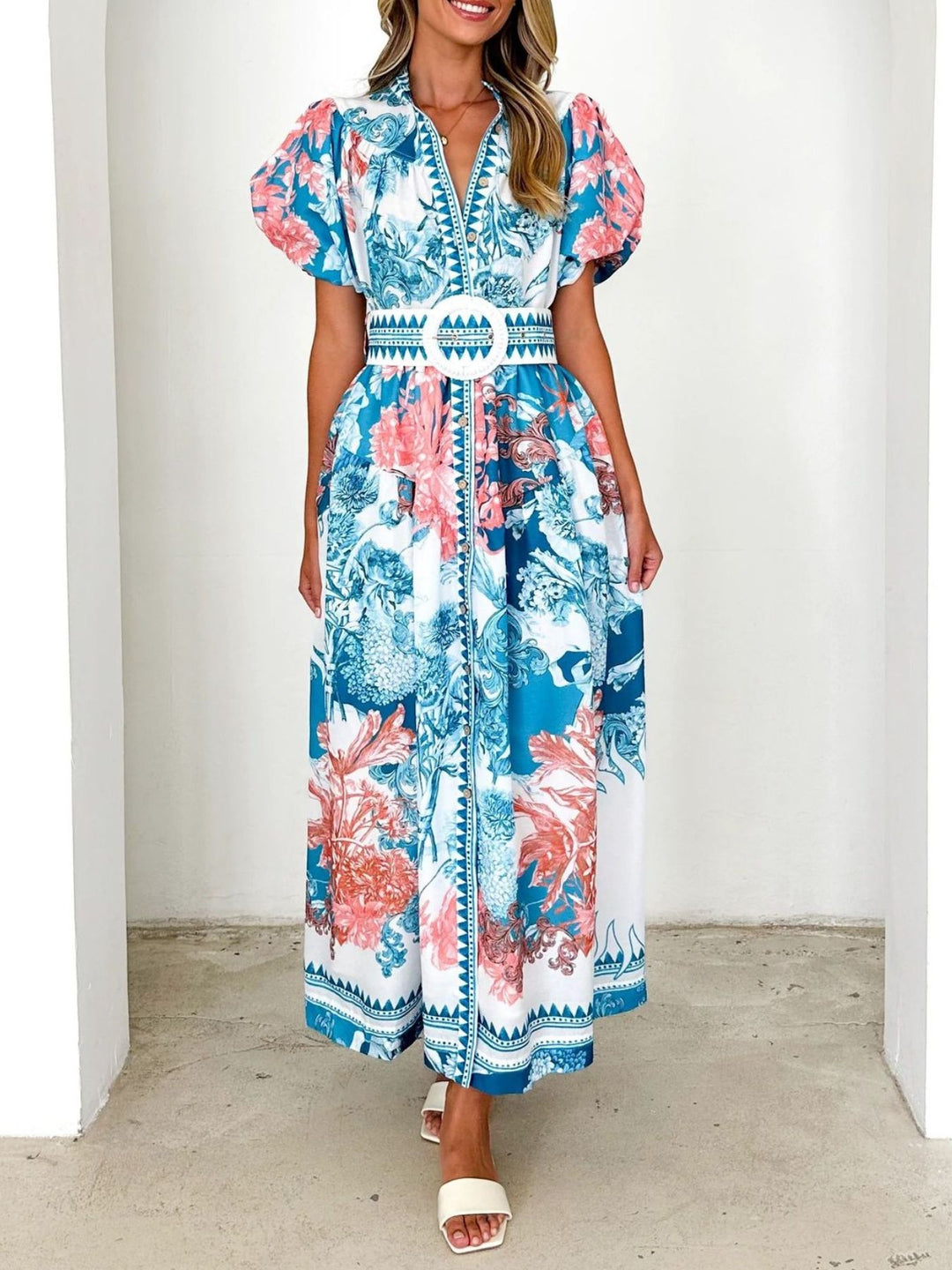 Printed Puff Sleeve Midi Dress | Nikki &amp; Co. Boutique