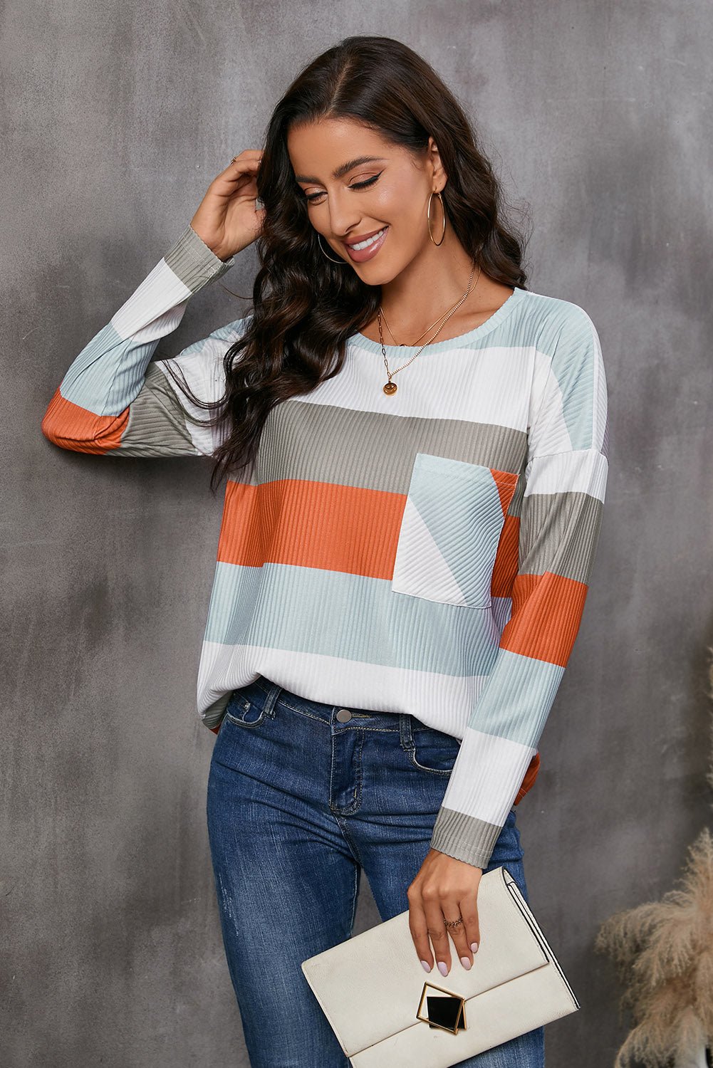 Wide Stripe Top with Pocket - Nikki and Co Boutique