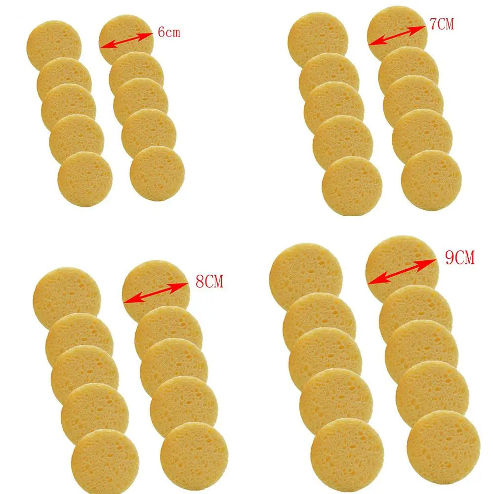 10 pcs 6-9cm Yellow Face Round Makeup Remover Tool, Wood Sponge Cellulose Cosmetic Puff, Cleansing Sponge, Facial Washing Sponge