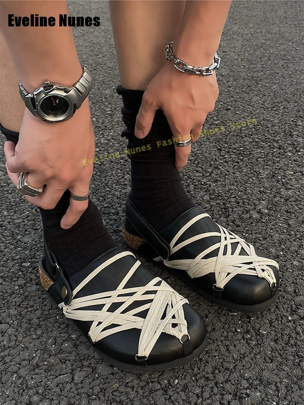 Cross Tied Back Strap Fashion Mules Round Toe Thick Sole Slip On Street Style Couple Casuals Slippers Summer New Arrivals