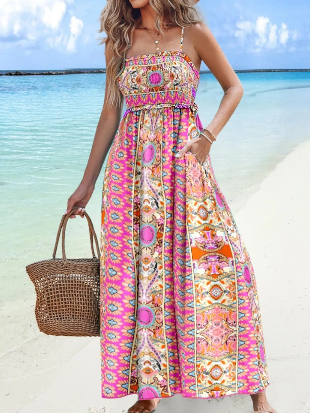 Printed Smocked Maxi Cami Dress | Nikki &amp; Co. Boutique
