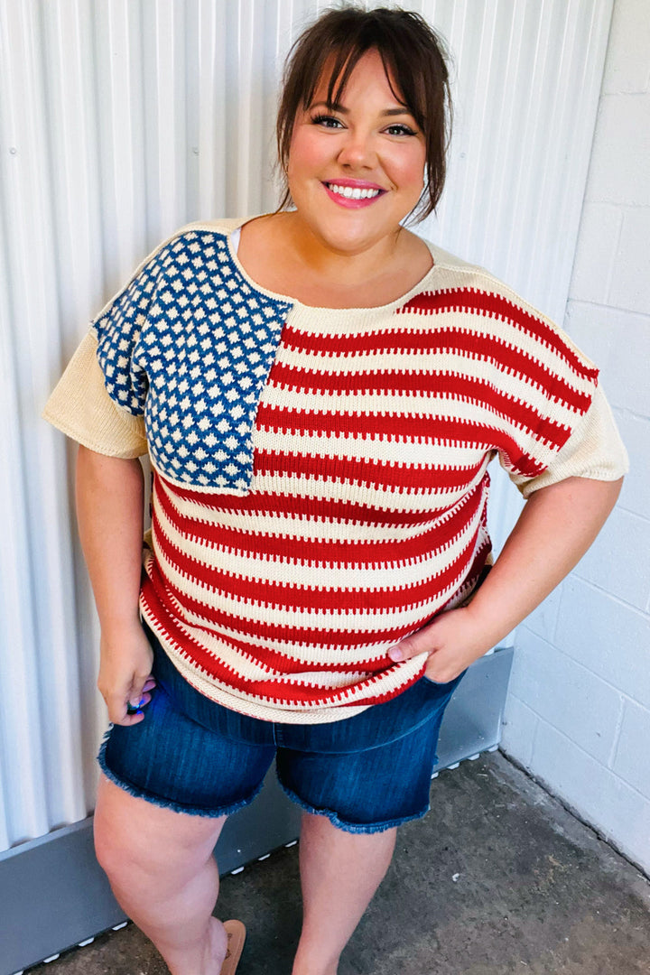 American Flag Jacquard Knit Sweater Top | Nikki &amp; Co. Boutique