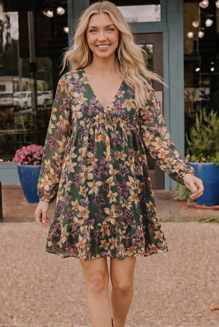 Forest Blooms Long Sleeve Mini Dress