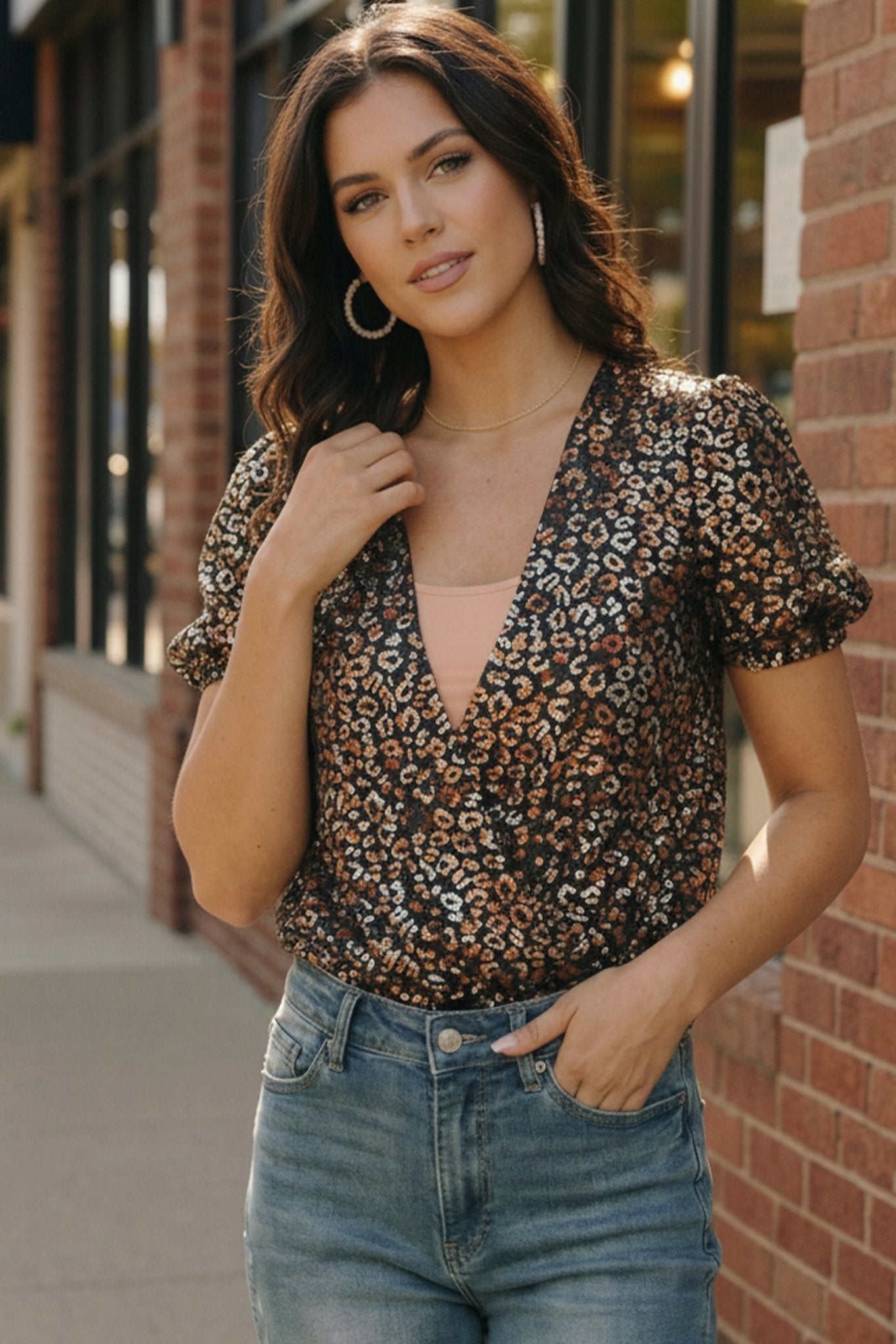 Midnight Leopard Shimmer Bodysuit - Nikki and Co Boutique