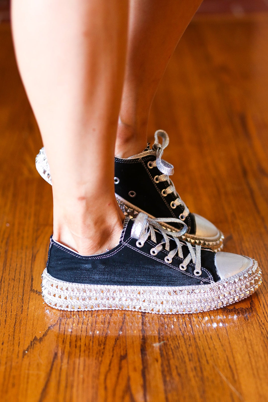 Get Their Attention Black Studded Canvas Sneakers | Nikki & Co. Boutique