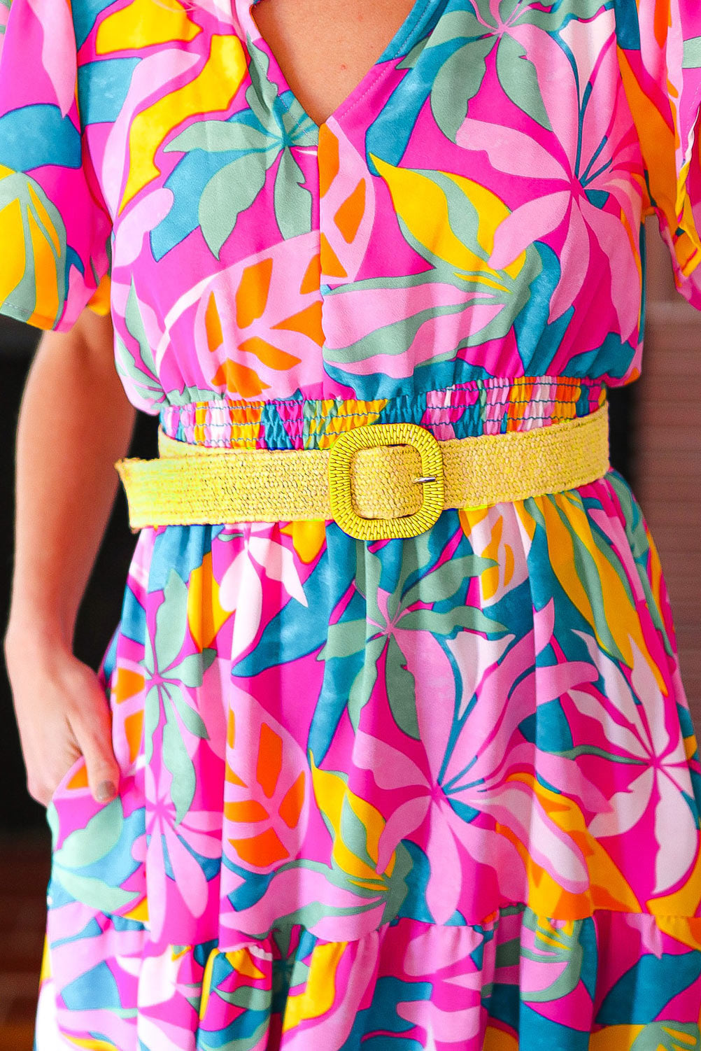 Yellow Woven Square Buckle Stretchy Belt | Nikki &amp; Co. Boutique