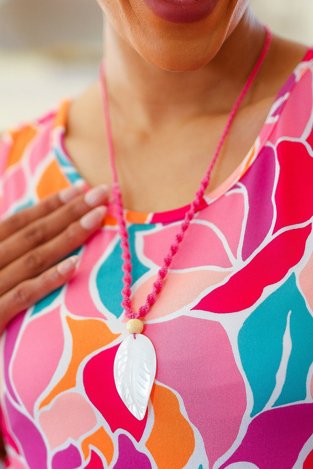 Pink Rope Iridescent Shell Feather Necklace | Nikki &amp; Co. Boutique