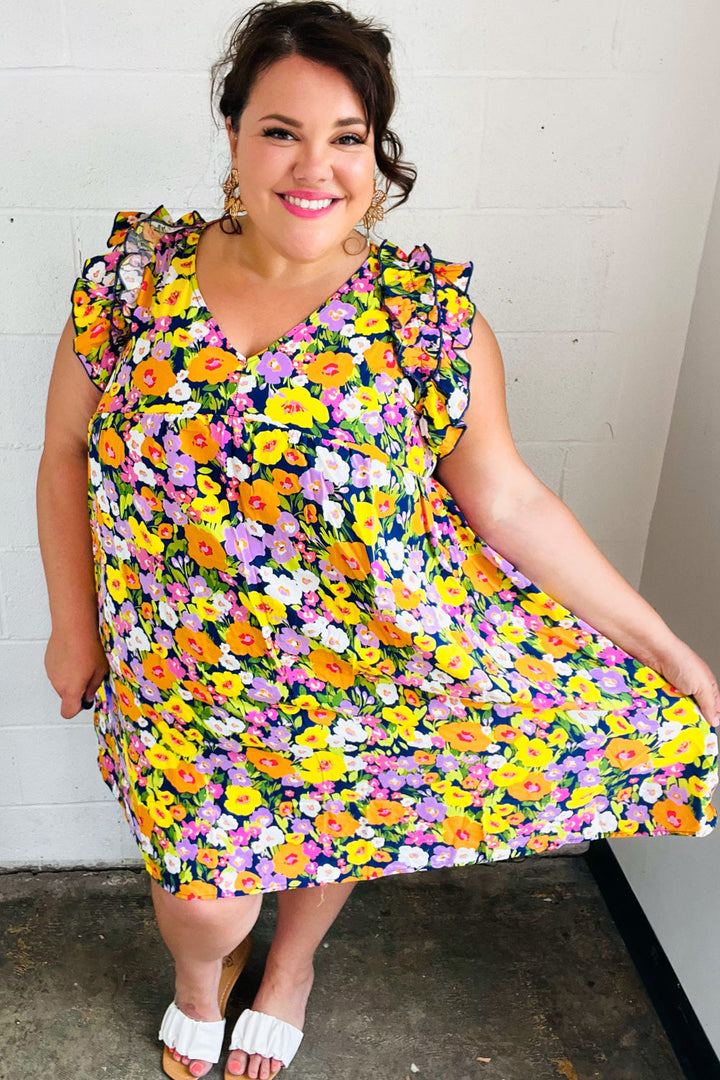 Indigo &amp; Lemon Floral Babydoll Ruffle Dress | Nikki &amp; Co. Boutique