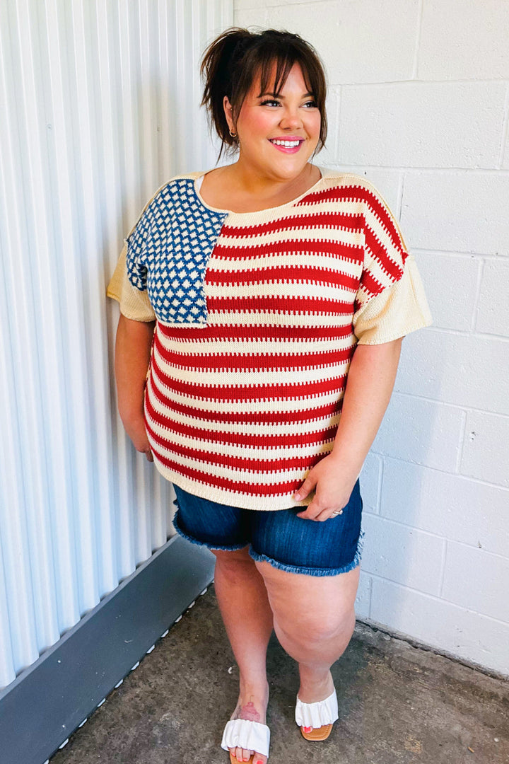 American Flag Jacquard Knit Sweater Top | Nikki &amp; Co. Boutique