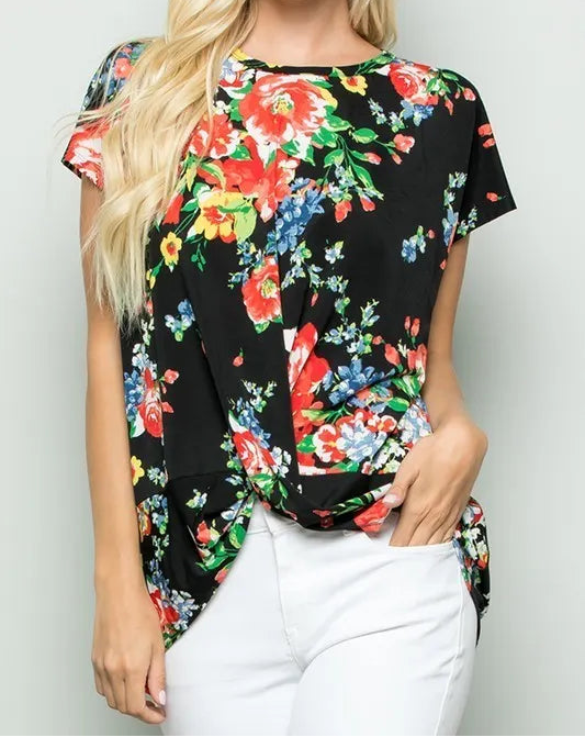 Black Floral Top - Front Knot (NP) | Nikki &amp; Co. Boutique