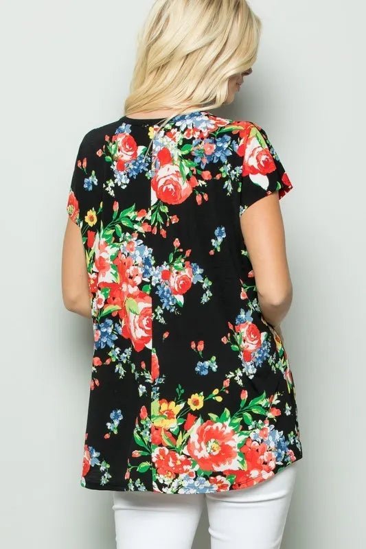 Black Floral Top - Front Knot (NP) | Nikki &amp; Co. Boutique