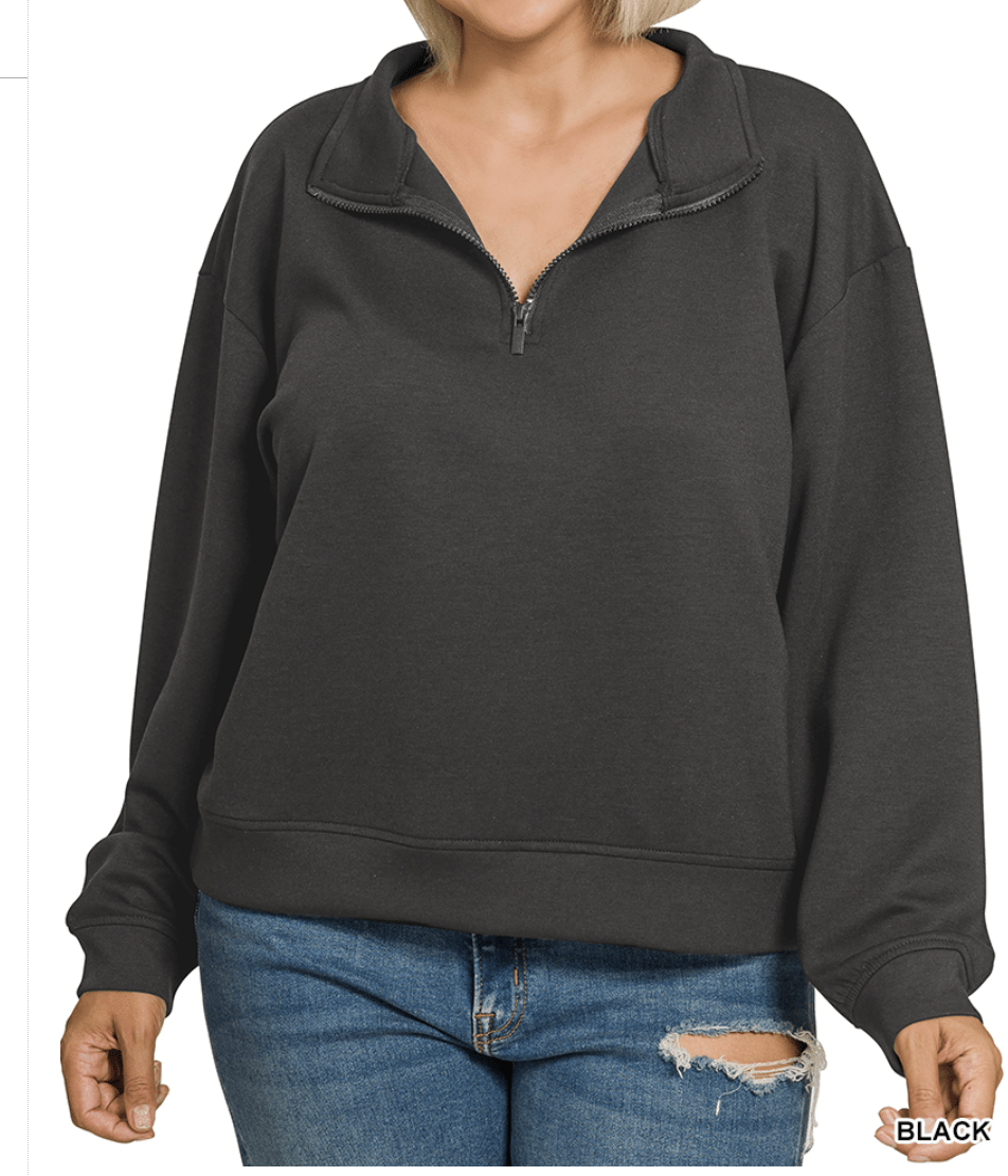 Zenana Plus Size Scuba Half-Zip Pullover – 3 Colors (NP) - Nikki &amp; Co. Boutique