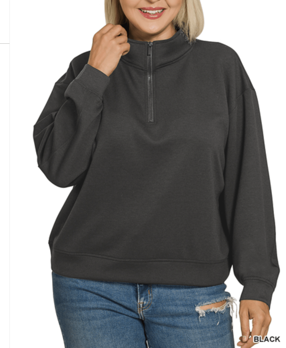 Zenana Plus Size Scuba Half-Zip Pullover – 3 Colors (NP) - Nikki &amp; Co. Boutique
