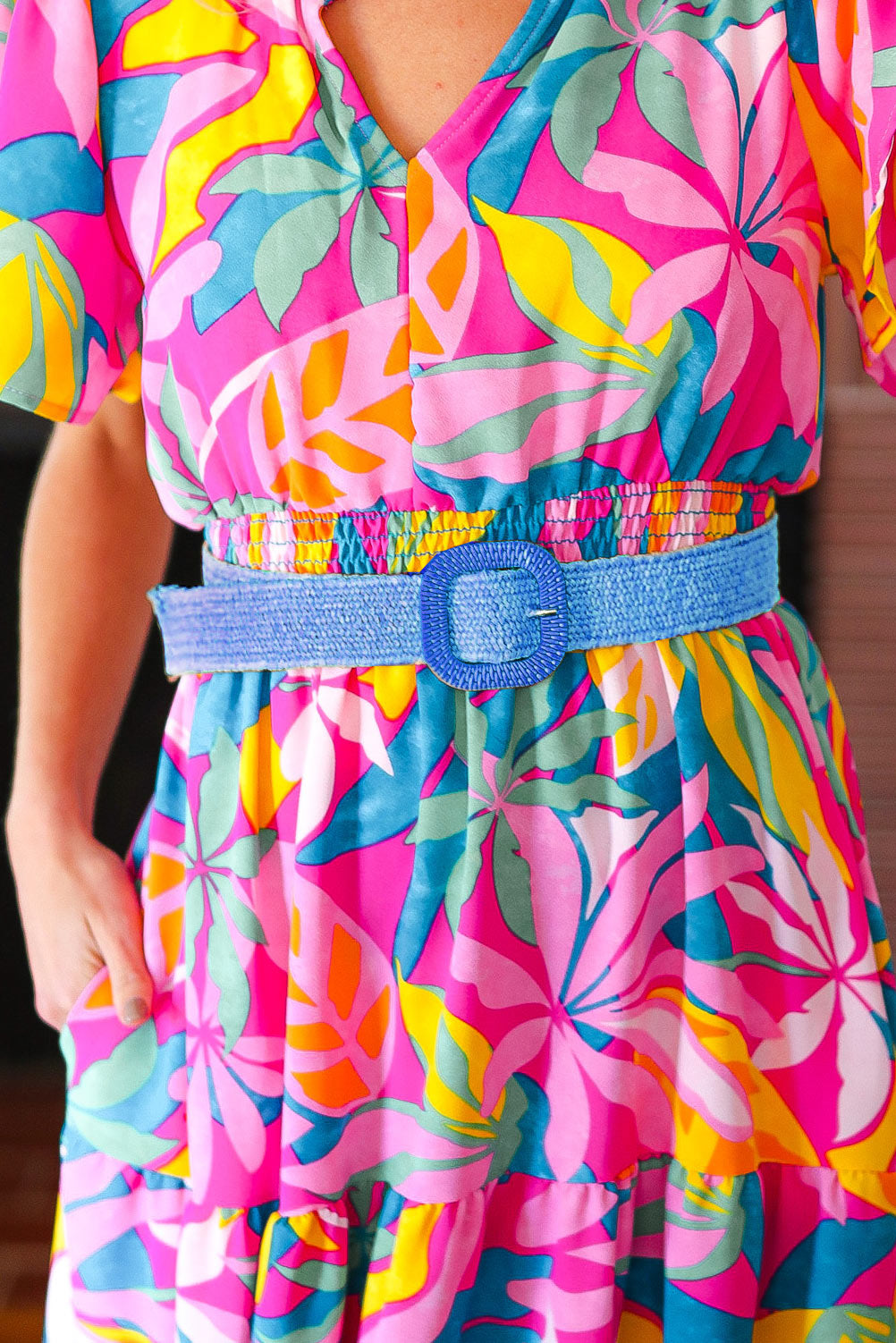 Blue Woven Square Buckle Stretchy Belt | Nikki &amp; Co. Boutique