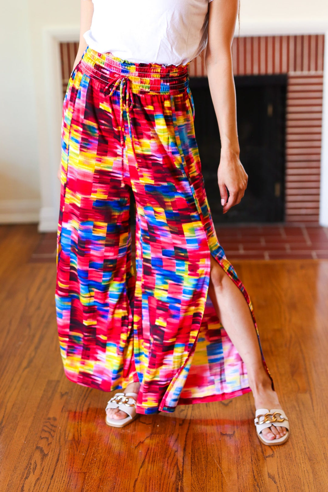 Vacay Vibes Kaleidoscope Smocked Waist Side Slit Palazzo Pants | Nikki & Co. Boutique