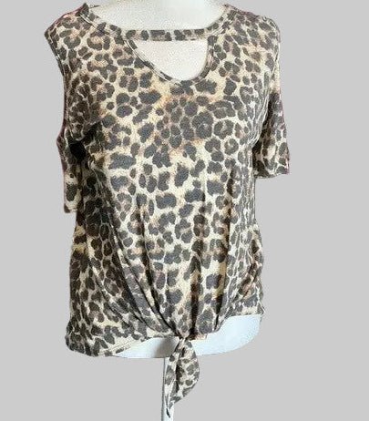 Cold Shoulder Leopard Print Top - Knot Tie Waist (NP) - Nikki &amp; Co. Boutique