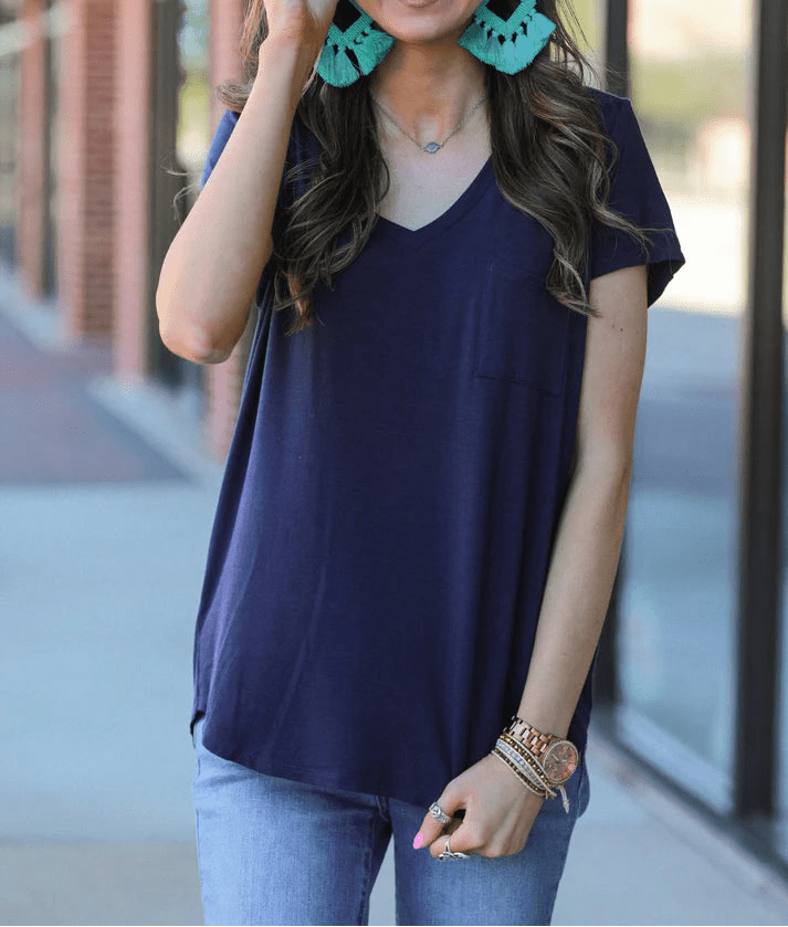 Basic Pocket Tee in Navy (NP) | Nikki & Co. Boutique