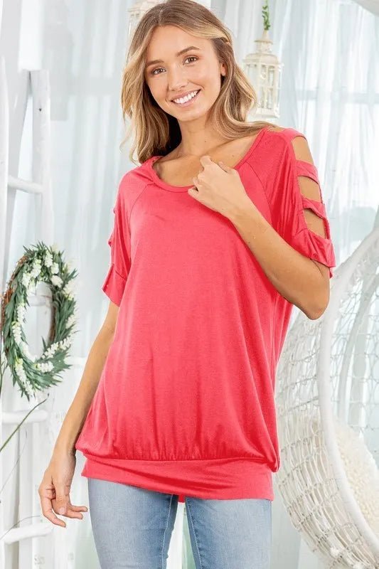 Summer Top with Cutout Shorts Sleeves (NP) - all sizes | Nikki &amp; Co. Boutique