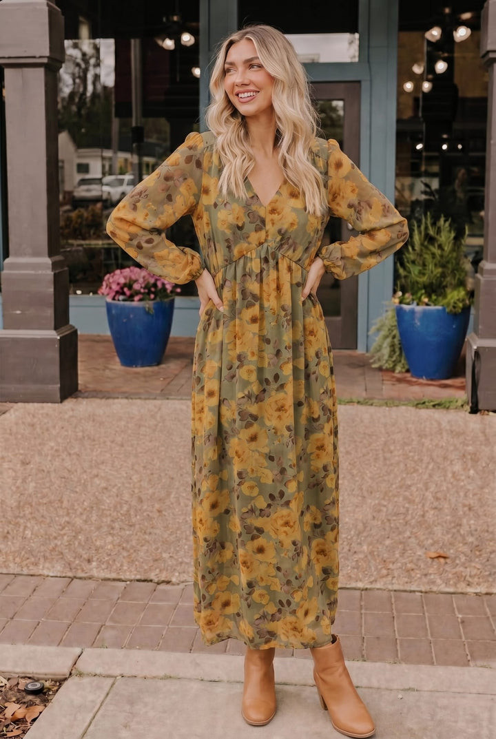 Golden Blooms Floral Maxi Dress - Nikki &amp; Co. Boutique