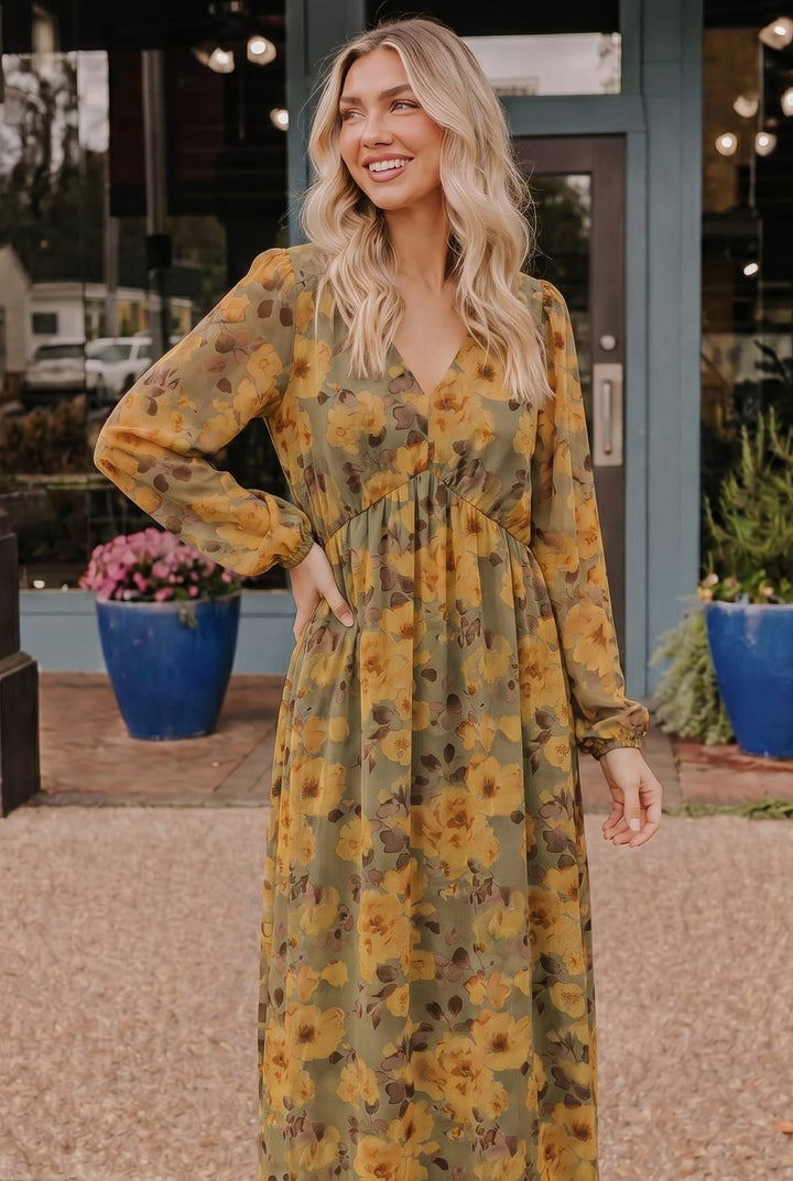 Golden Blooms Floral Maxi Dress - Nikki &amp; Co. Boutique
