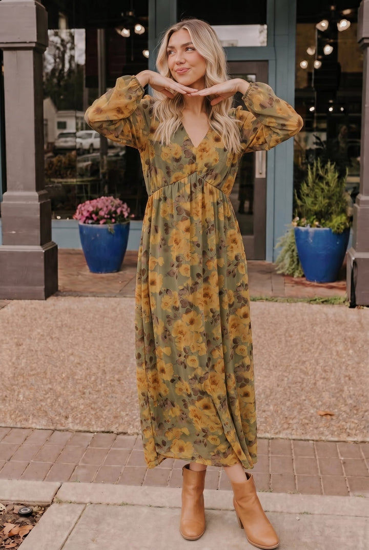 Golden Blooms Floral Maxi Dress - Nikki &amp; Co. Boutique