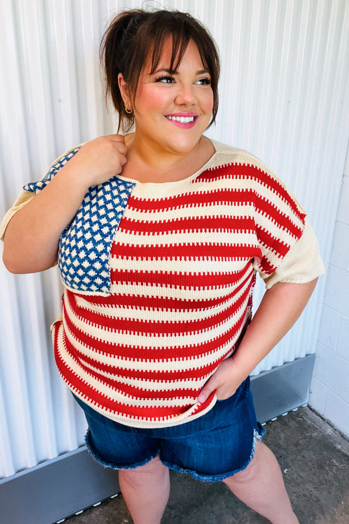 American Flag Jacquard Knit Sweater Top | Nikki &amp; Co. Boutique