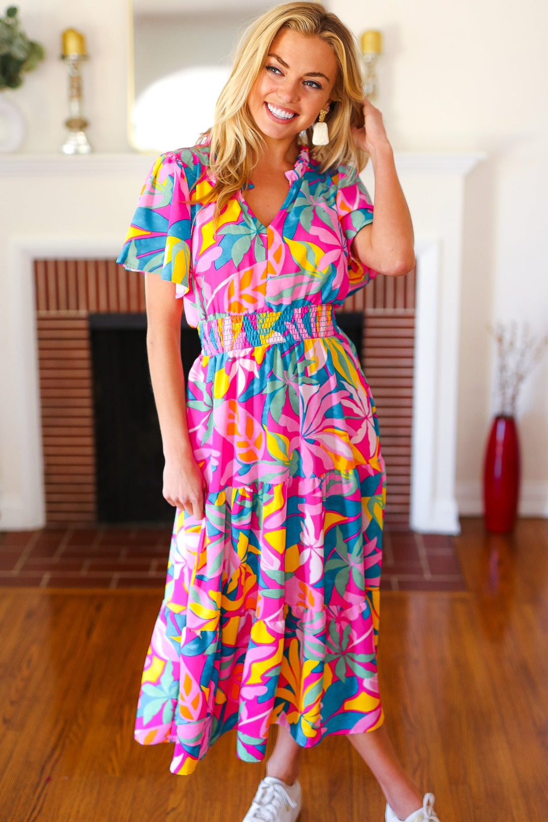 Tropical Trance Fuchsia Floral Smocked Waist Maxi Dress | Nikki &amp; Co. Boutique