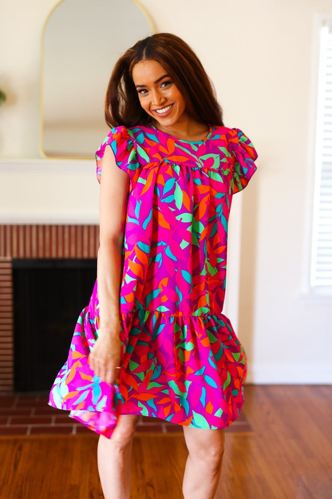 You Got This Purple Abstract Floral Print Tiered Ruffle Sleeve Dress - Nikki &amp; Co. Boutique