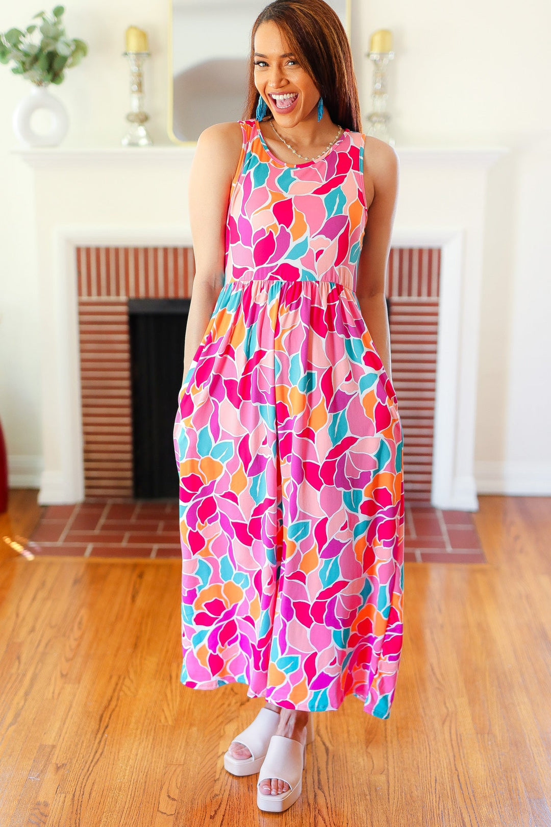 Hello Beautiful Fuchsia Abstract Floral Fit &amp; Flare Maxi Dress | Nikki &amp; Co. Boutique