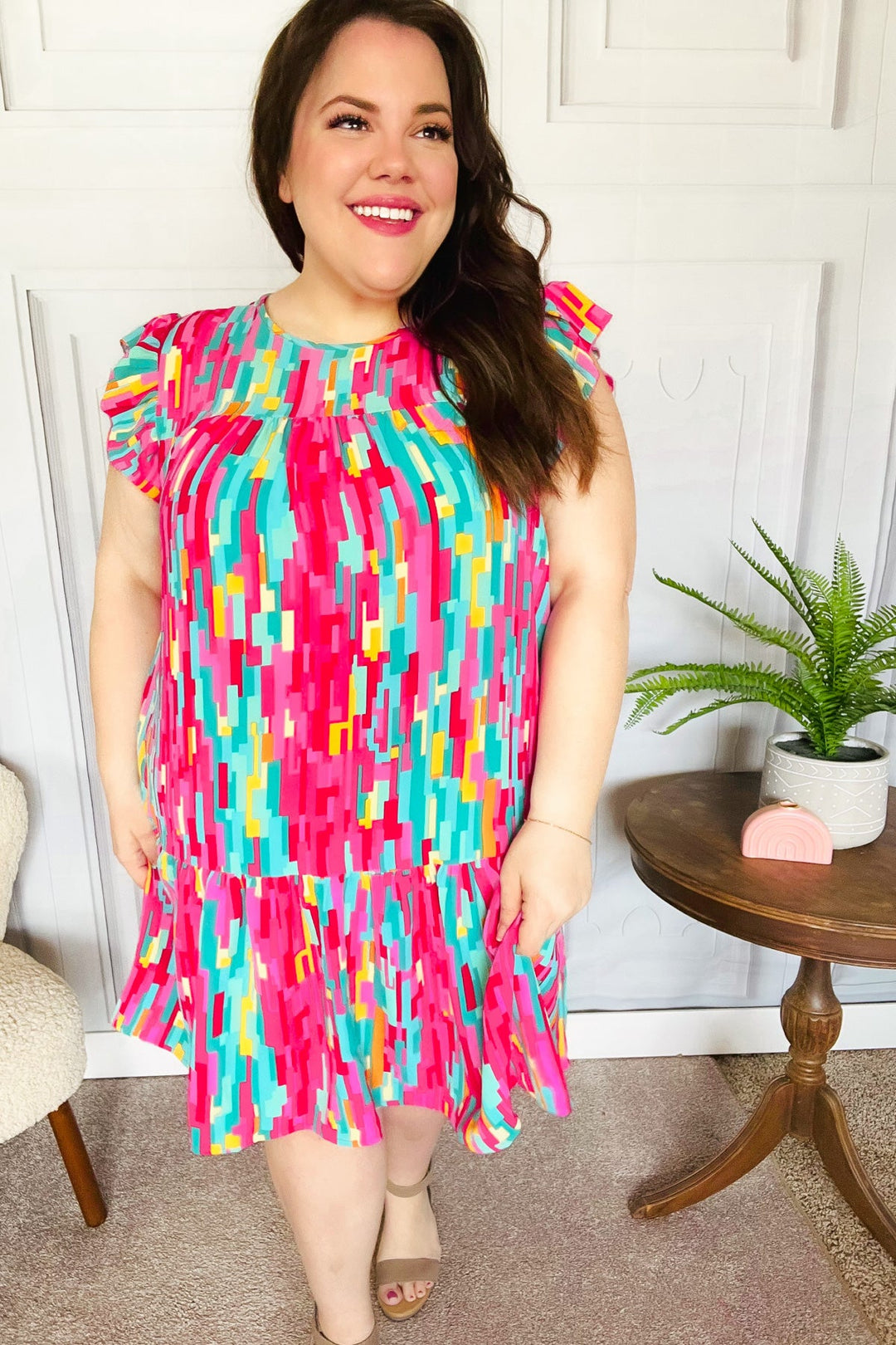 Feeling Bold Multicolor Abstract Print Tiered Ruffle Sleeve Dress | Nikki &amp; Co. Boutique