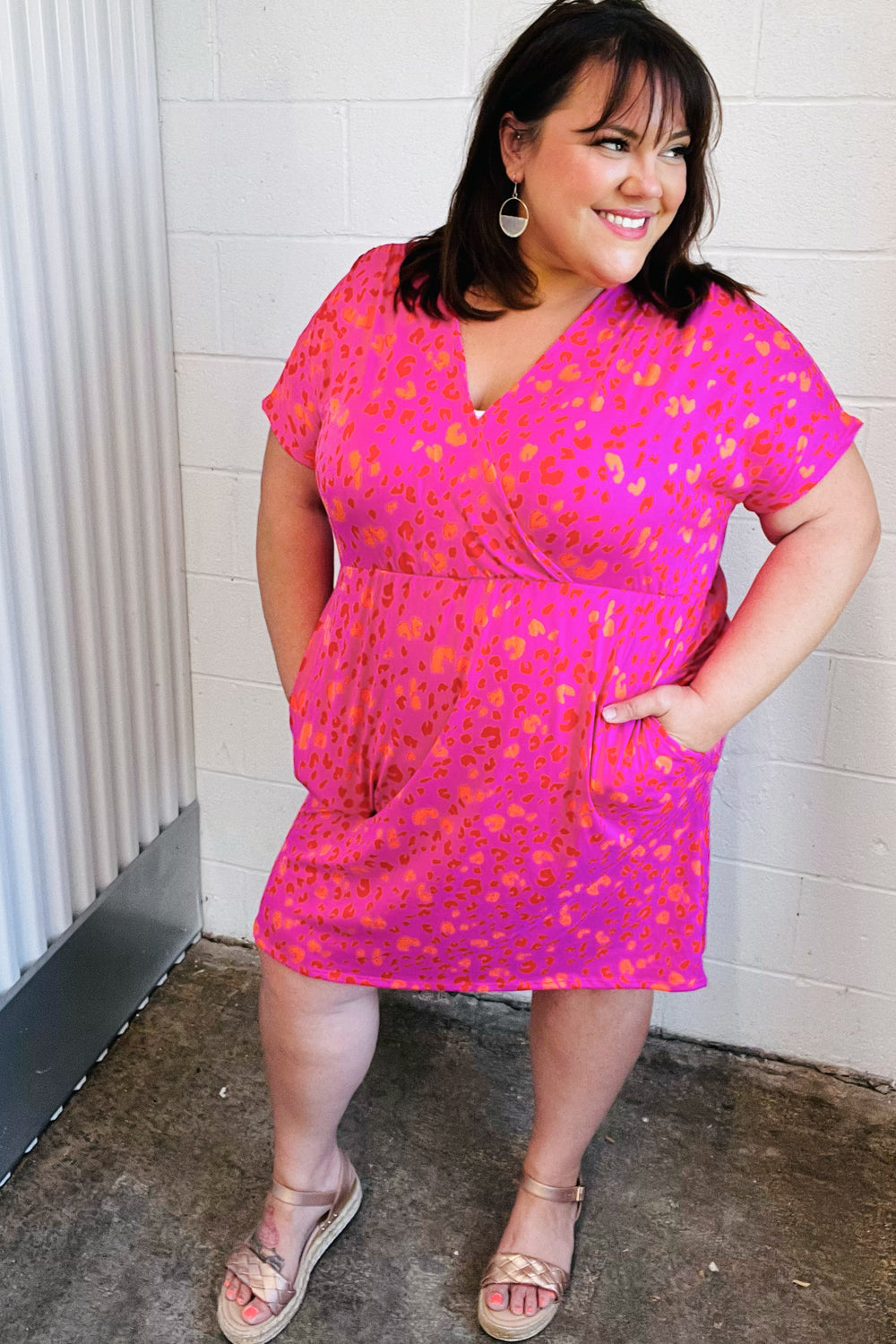 Rose Leopard Surplice V Neck Pocketed Dress | Nikki &amp; Co. Boutique